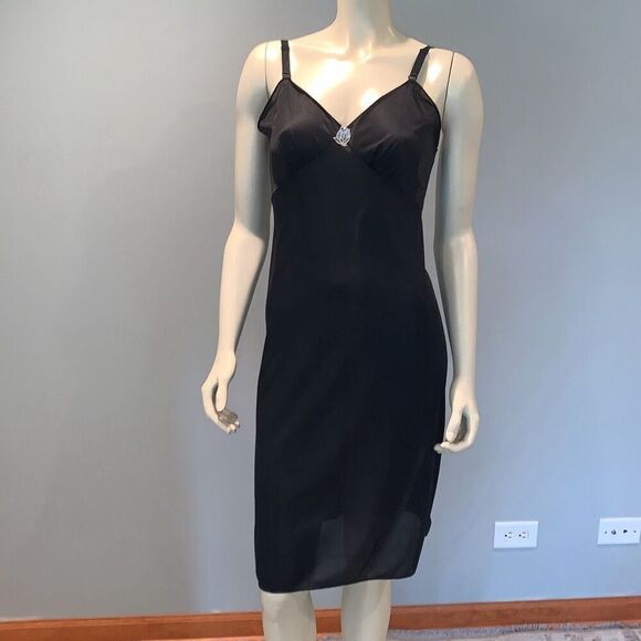 Vintage Black Nylon Slip Dress Size Medium - Picture 1 of 9